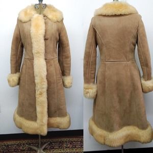 Vintage 60s/70s Penny Lane Sheepskin Afghan Coat with Lamb Fur Trim